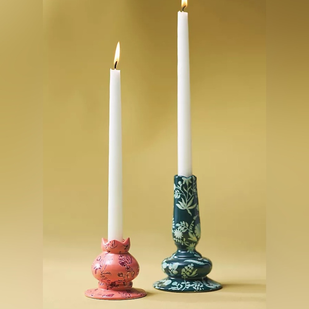 NWT - AMANDA PINK CERAMIC TAPER CANDLE HOLDER  (PAIR) - Picture 3 of 3